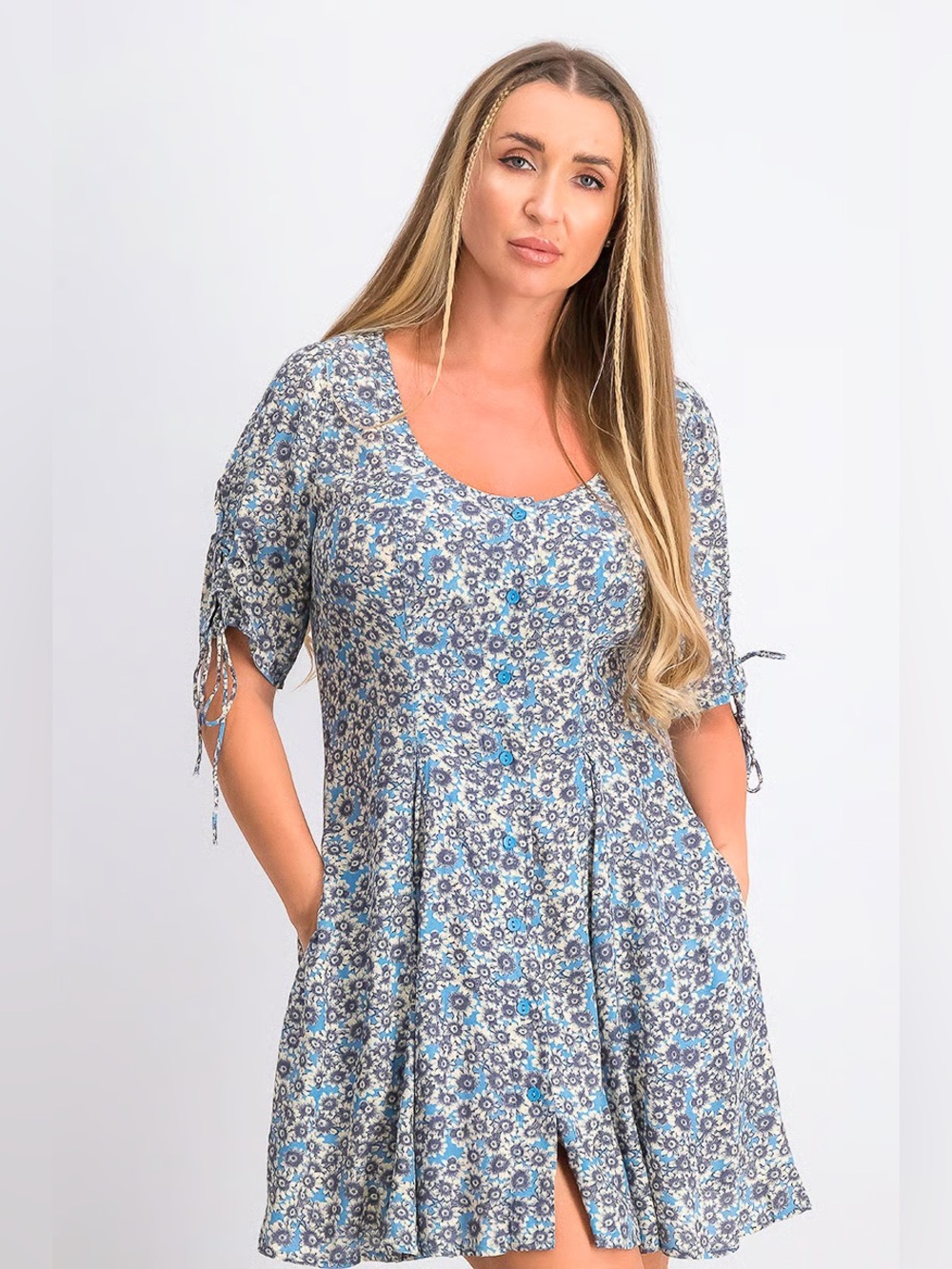 Free People Blue Floral Scoop-Neck Mini Dress